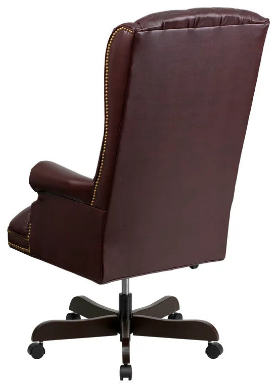 Classic Office Chair, Button Tufted Back & Rolled Arms With Nailhead, Burgundy