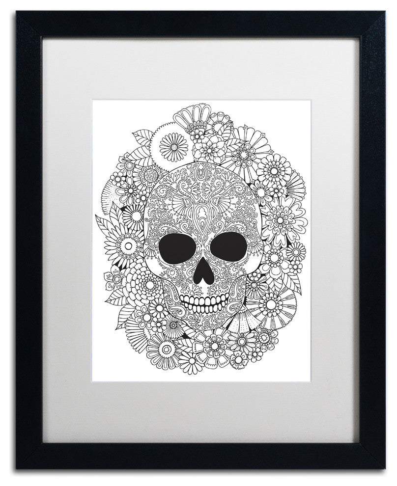 Hello Angel 'Sugar Skull Wreath' Art, Black Frame, White Mat, 20x16