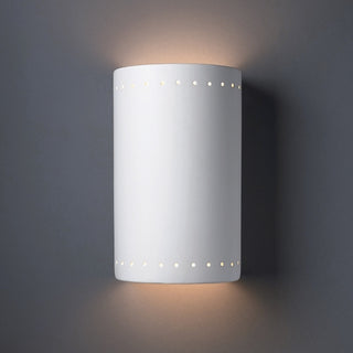 Ambiance ADA Outdoor Large Ceramic Cylinder Wall Sconce With Perfs, Bisque, LED