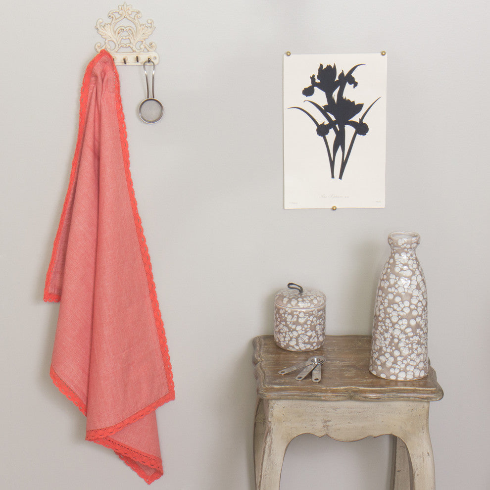 Lacey Lace Tea Towel, Raspberry