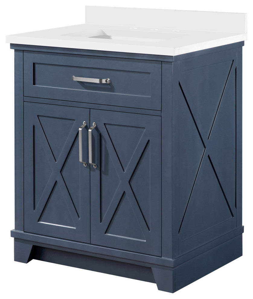 Ove Decors Ollie 30" Single Sink Vanity, Midnight Blue With Hardware