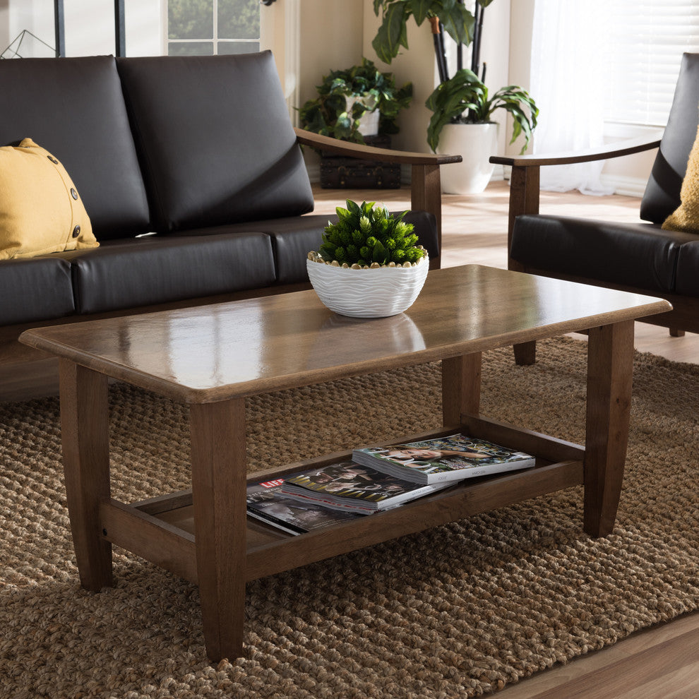 Pierce Mid-Century Modern Walnut Finished Brown Wood Coffee Table