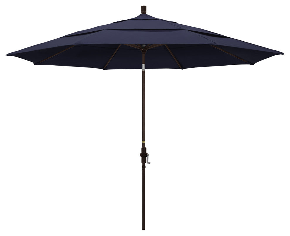 11' Bronze Collar Tilt Crank Aluminum Umbrella, Sunbrella, Navy