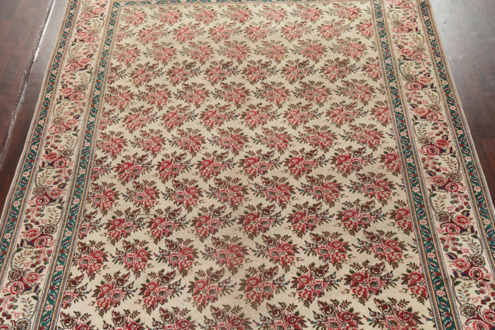 Consigned, Traditional Vintage Oriental Handmade Persian Area Rug, Beige, 10x12
