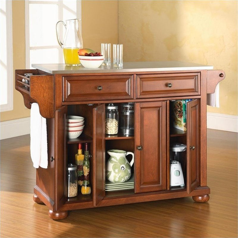 Crosley Furniture Alexandria Wood Kitchen Island in Cherry/Silver