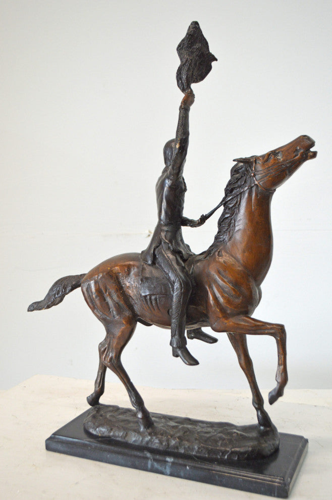 Buffalo Signal, a Frederic Remington Replica Bronze Statue - 19" x 6" x 25"H