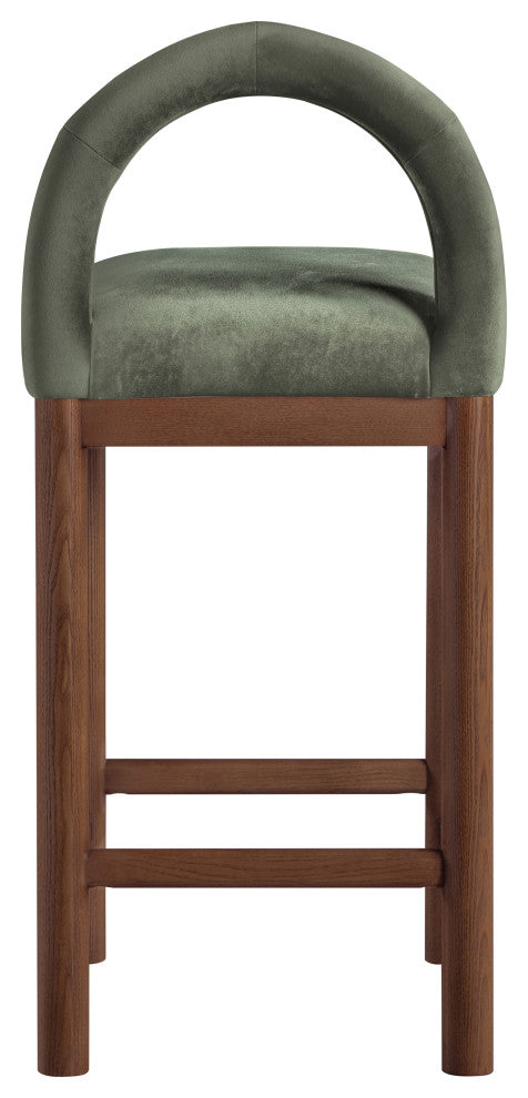 Conrad Upholstered Bar and Counter Stool, Green, Velvet, Brown