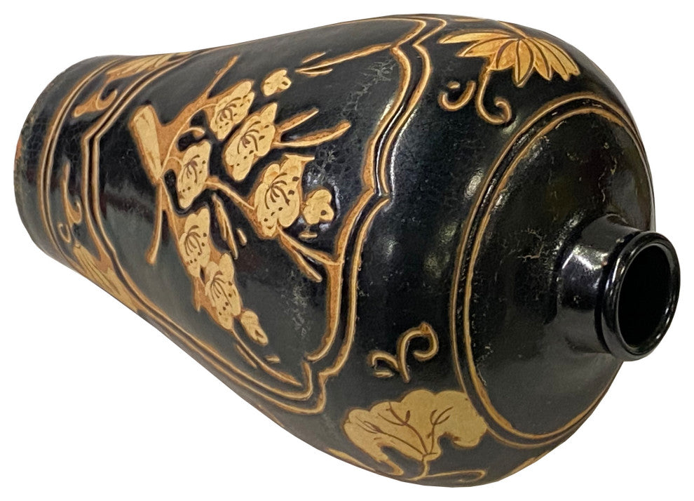 Chinese Ware Black Brown Glaze Ceramic Flower Vase Display Art Hws3027