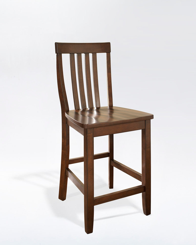 School House Barstool, Vintage Mahogany, 24" Seat Height, Set of 2