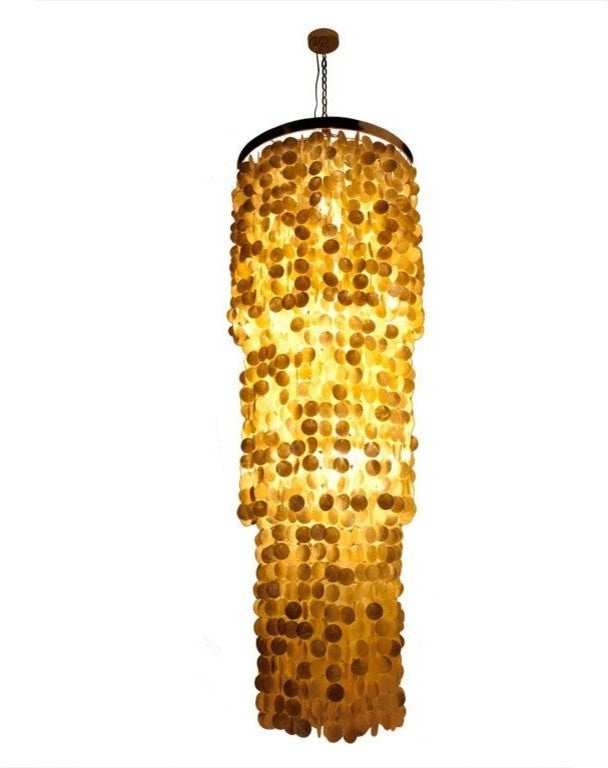 Round King Size Chandelier With Round Capiz Seashells, Champagne