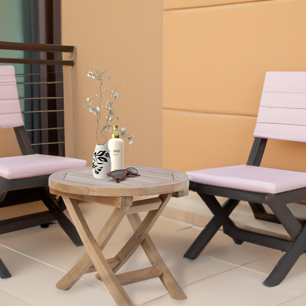 20" Round Outdoor Coffee Table Teak Wood Folding Legs