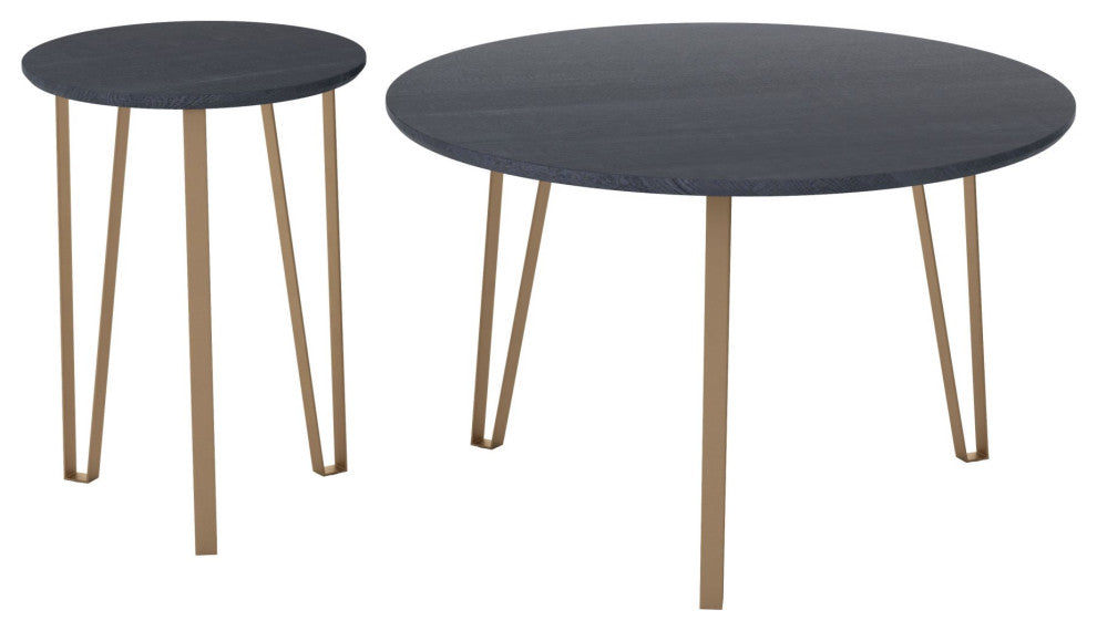 Sofa Side Table, Round, Steel Metal, Wood, Black, Gold, Mid Century Hospitality