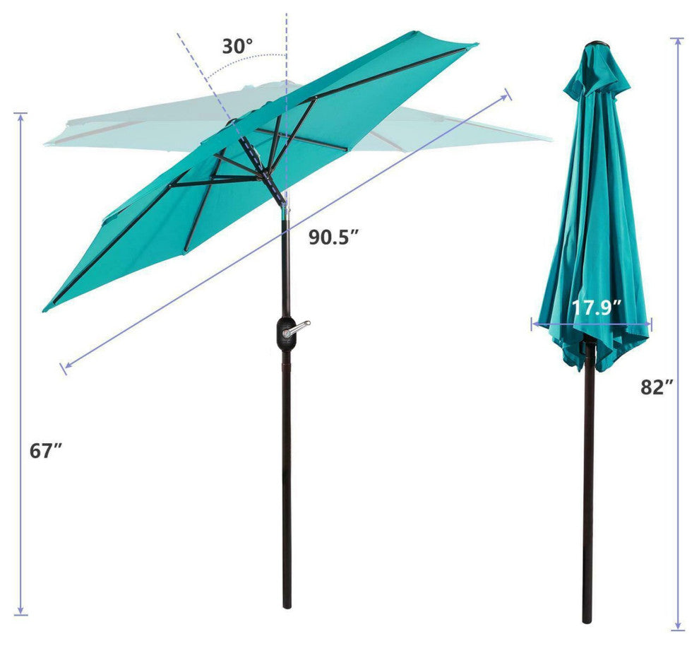 8' Outdoor Patio Steel Market Umbrella With Push Button Tilt and Crank, Khaki
