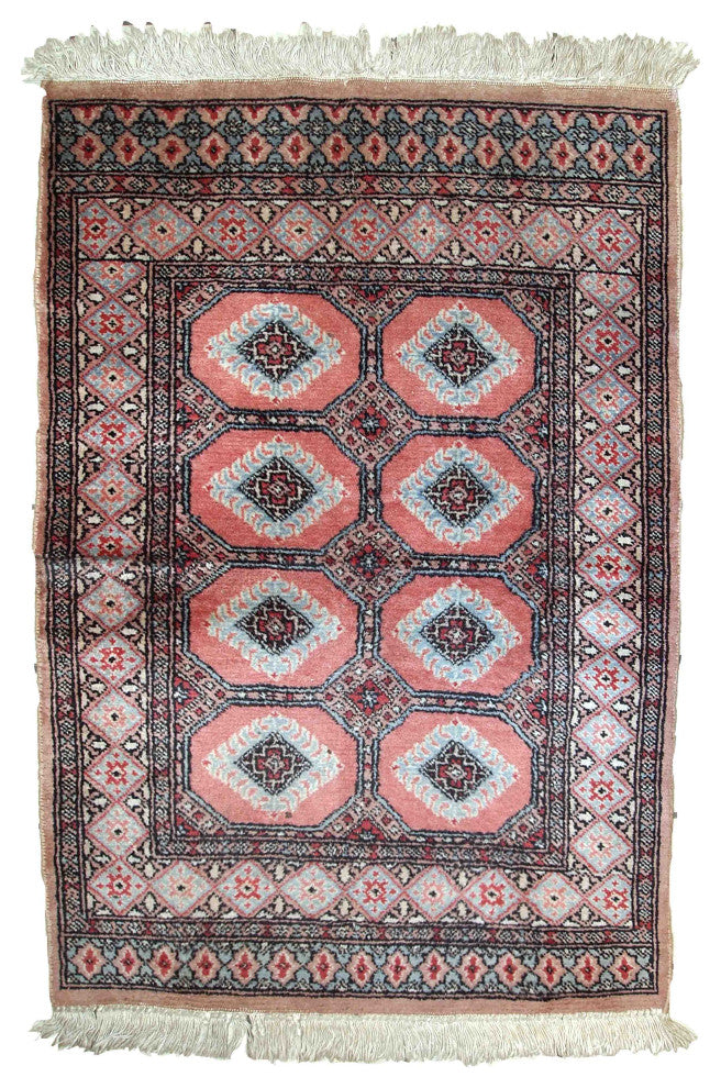 Handmade vintage Uzbek Bukhara rug 2.6' x 3.8' (81cm x 118cm) 1960s