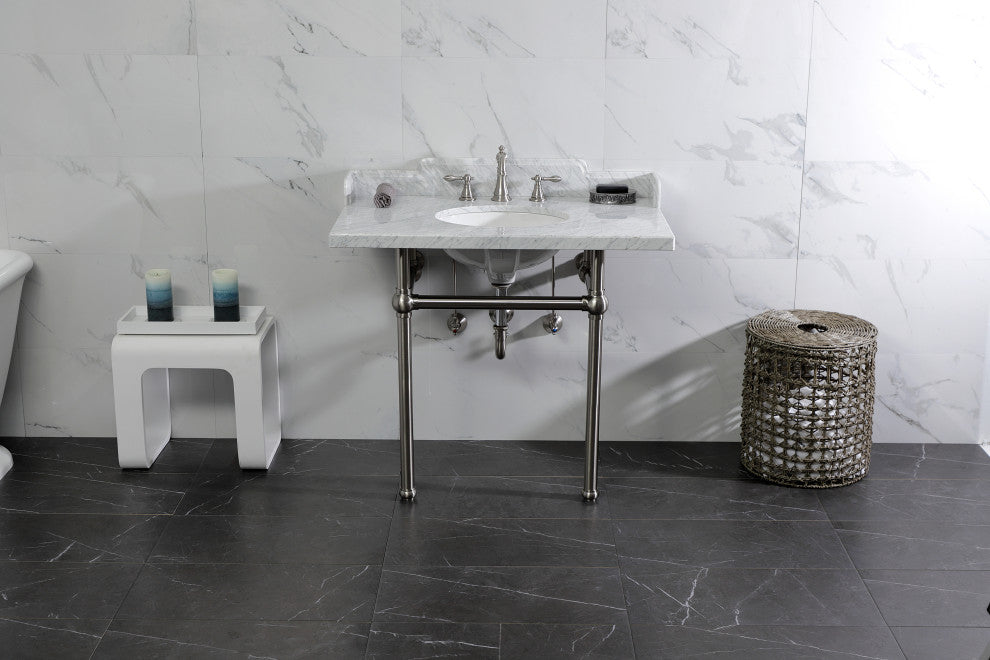 Kingston Brass LMS3630MB8 36" Carrara Marble Console Sink, Legs