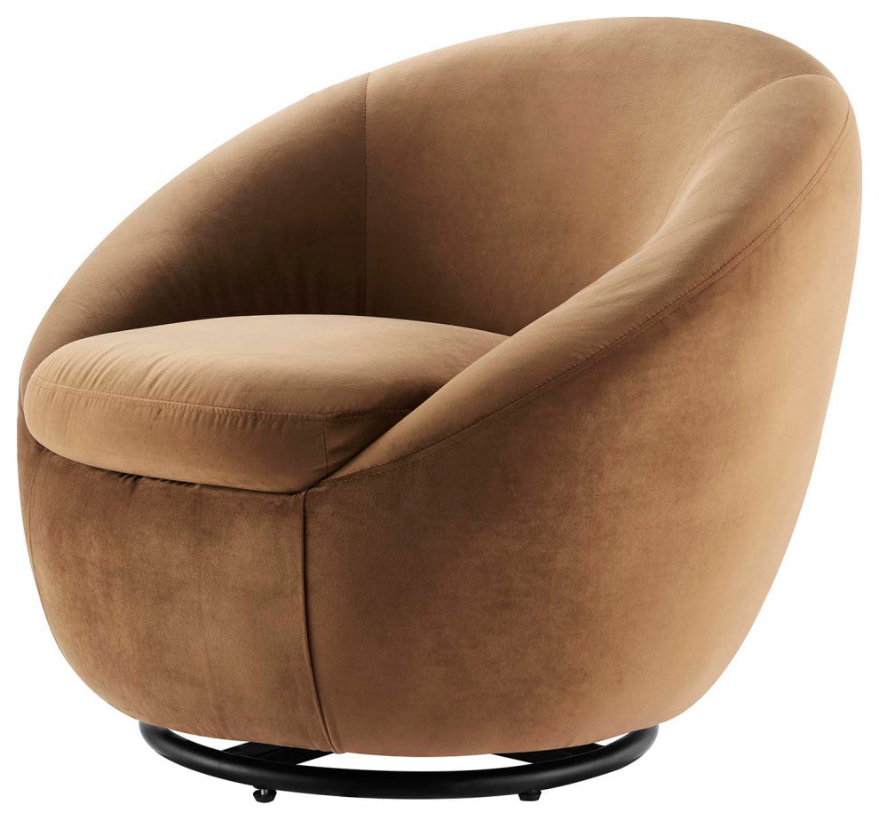Armchair Swivel Accent Chair, Black Brown, Velvet, Modern, Lounge Hospitality
