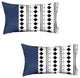 Set of 2 Diamond Patterns and Navy Blue Faux Leather Lumbar Pillow Covers