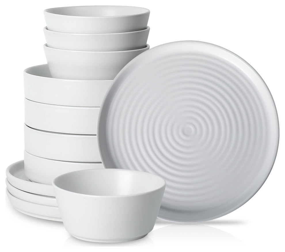 Stone Lain Elica Stoneware 12 Piece Dinnerware Set, White