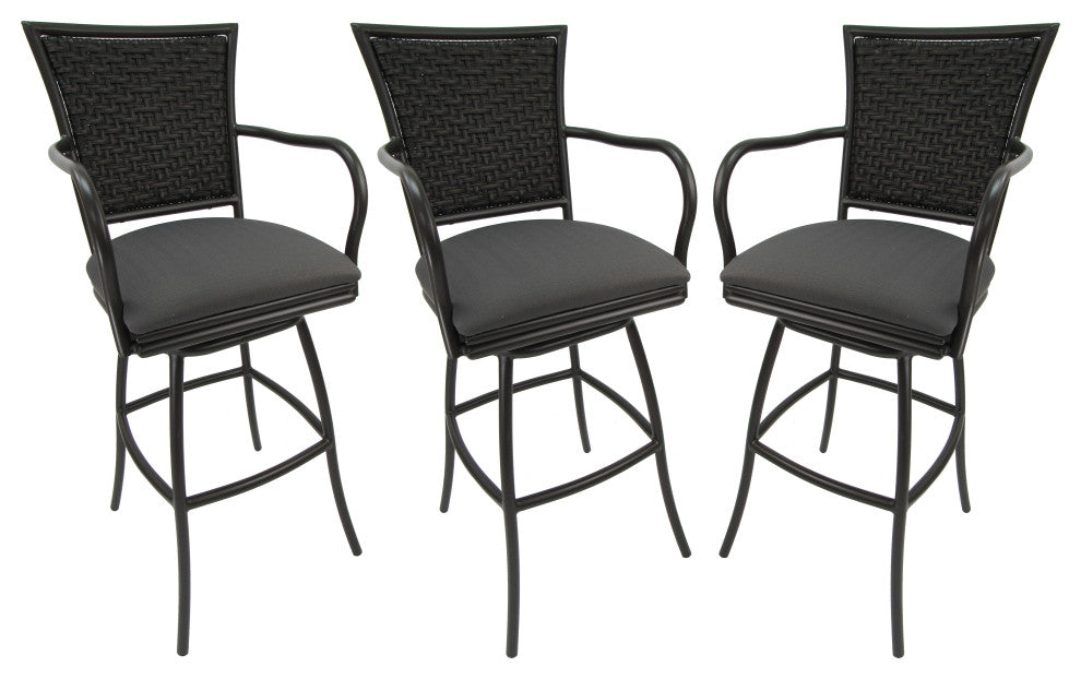 Set of 3, Outdoor/Indoor Swivel Bar Stools Erin, Dark Gray Linen on Black, 34"