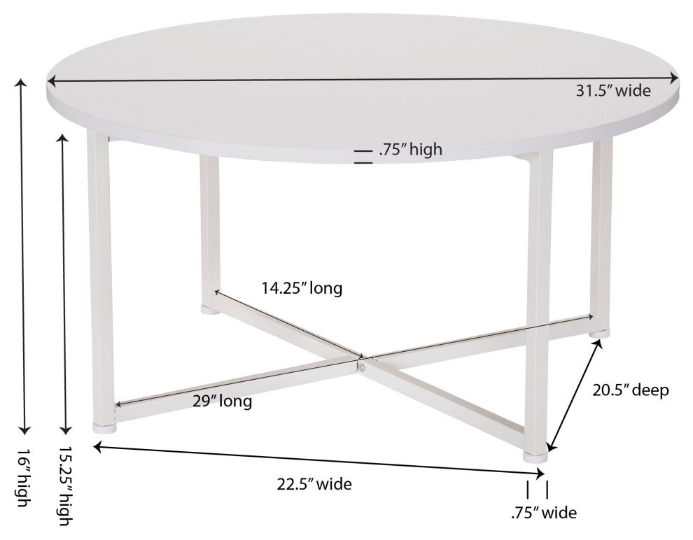 Jamestown Round Coffee Table Scandinavian White and White Metal