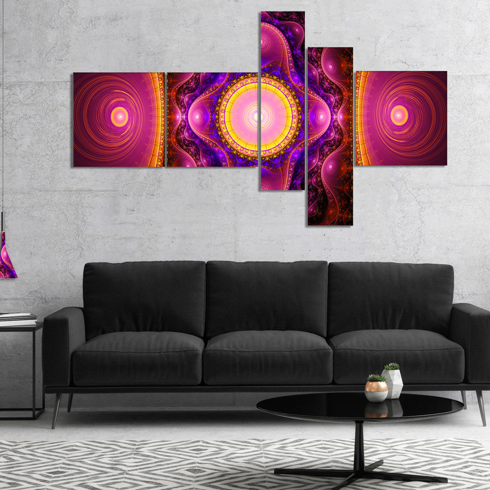Pink Cryptical Fractal Design, Abstract Wall Art Canvas, 60"x32", 5 panels