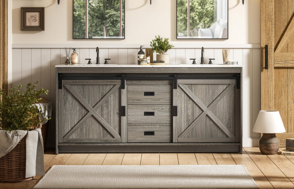 Home Living 72" Double Bathroom Vanity, Rustic Grey