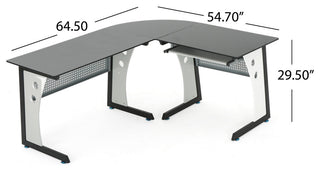 GDF Studio Orion L Shaped Office Desk with Tempered Glass Top