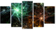 Green Orange Colorful Fireworks, Abstract Canvas Art Print, 60"x32", 5 Panels