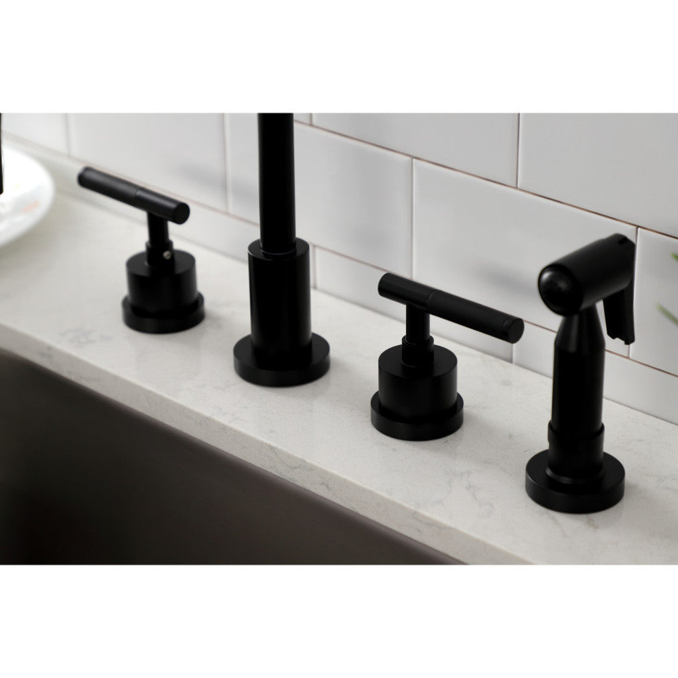 KS8720CKLBS Kaiser Widespread Kitchen Faucet With Brass Sprayer, Matte Black