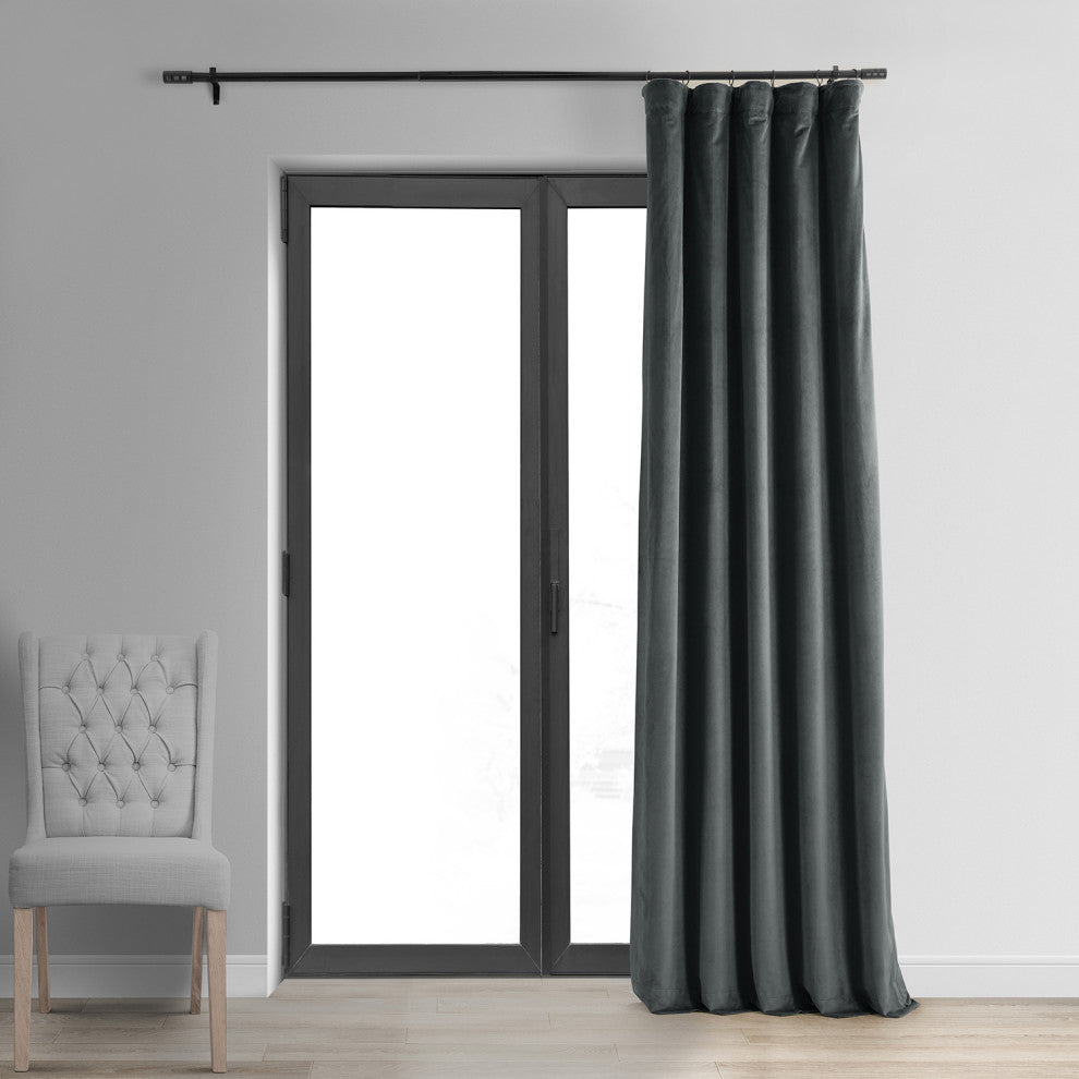 Signature Natural Gray Blackout Velvet Curtain Single Panel, 50"x108"