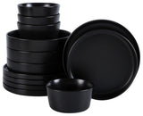 Stone Lain Celina Stoneware Dinnerware Set, Cereal and Dinner Bowls, Black, 12-Piece