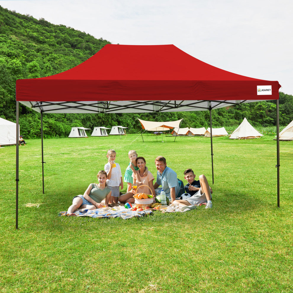 JEAREY Pop Up Canopy Tent, Outdoor Canopy, 4 Sand Bags, Red, 10x15ft