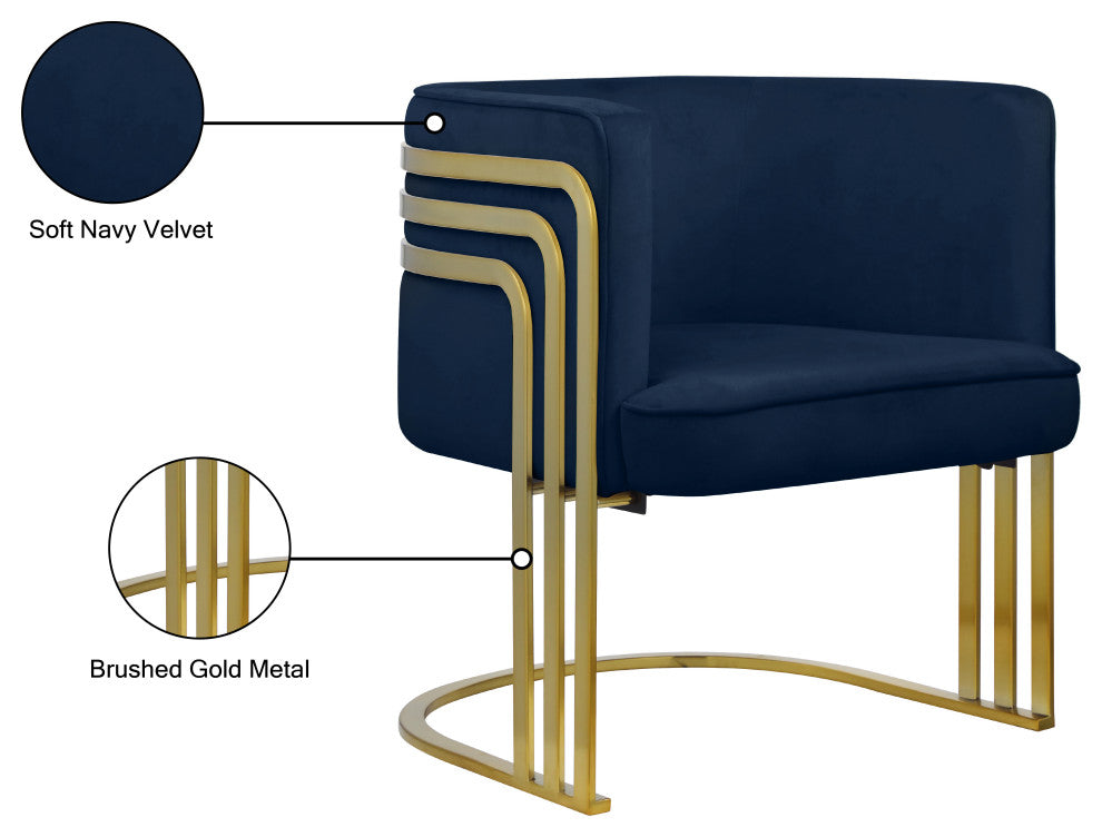 Rays Velvet Upholstered Accent Chair, Navy