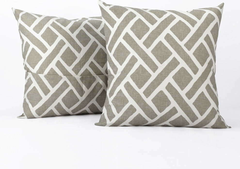 Martinique Printed Cotton Cushion Cover, Set of 2, Taupe