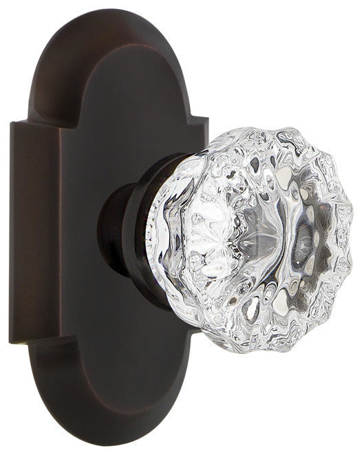 Cottage Plate Privacy Crystal Glass Knob, Timeless Bronze