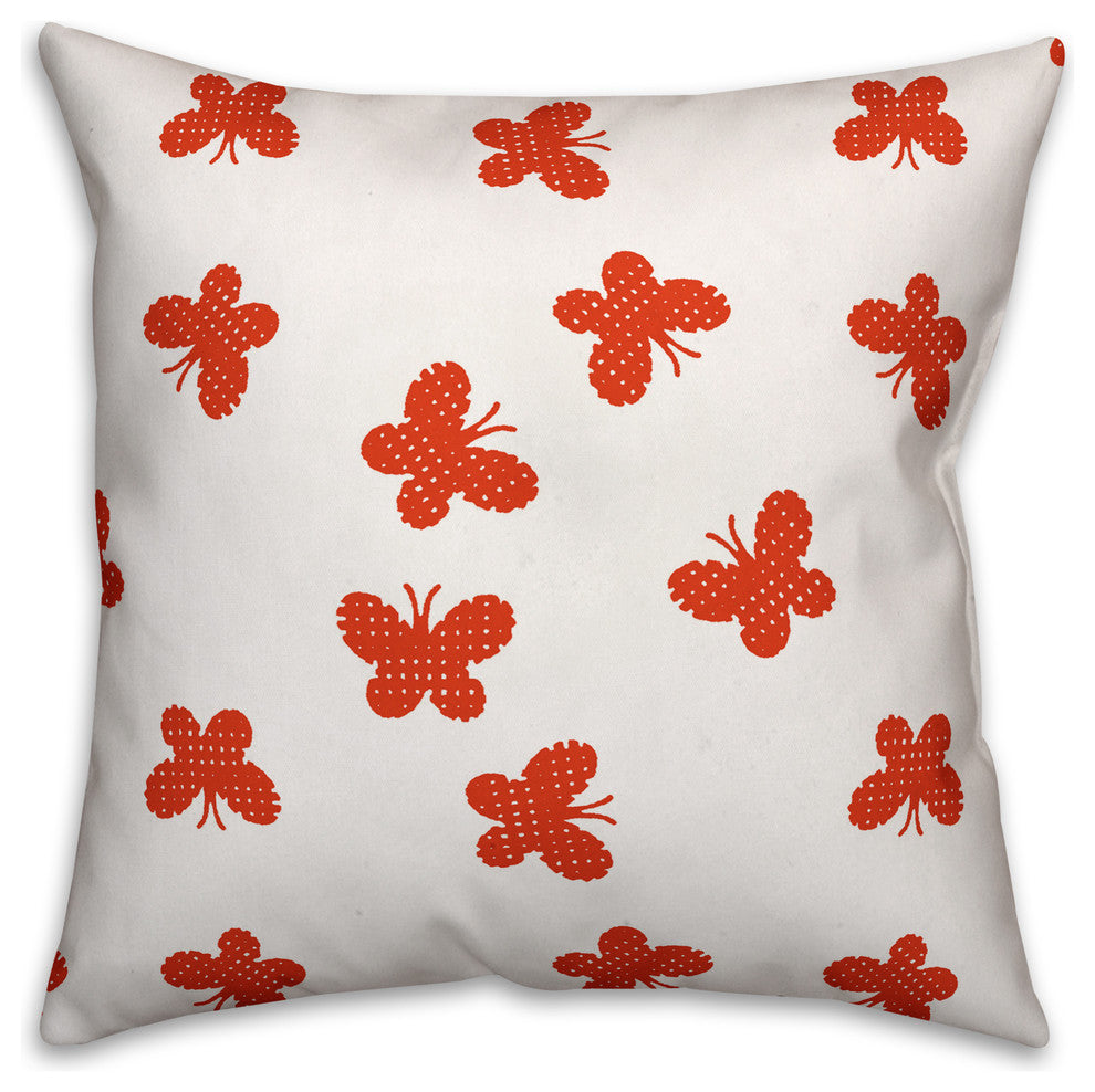 Butterfly Pattern, Red Throw Pillow Cover, 16"x16"