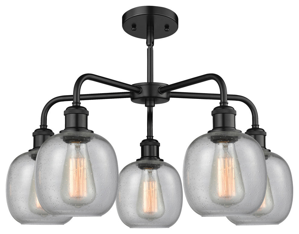 Belfast 5-Light 24" Stem Chandelier, Matte Black, Seedy