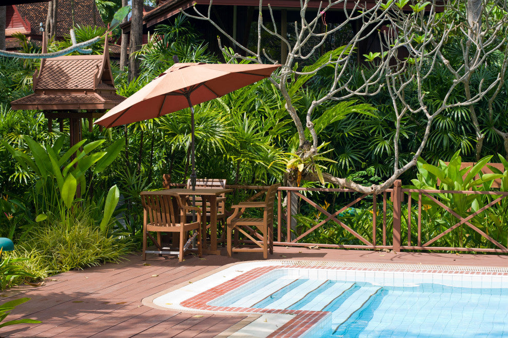 9' Bronze Auto-Tilt Crank Aluminum Umbrella, Pacifica, Sapphire