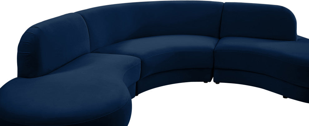 Rosa Velvet Upholstered 3-Piece Sectional, Navy