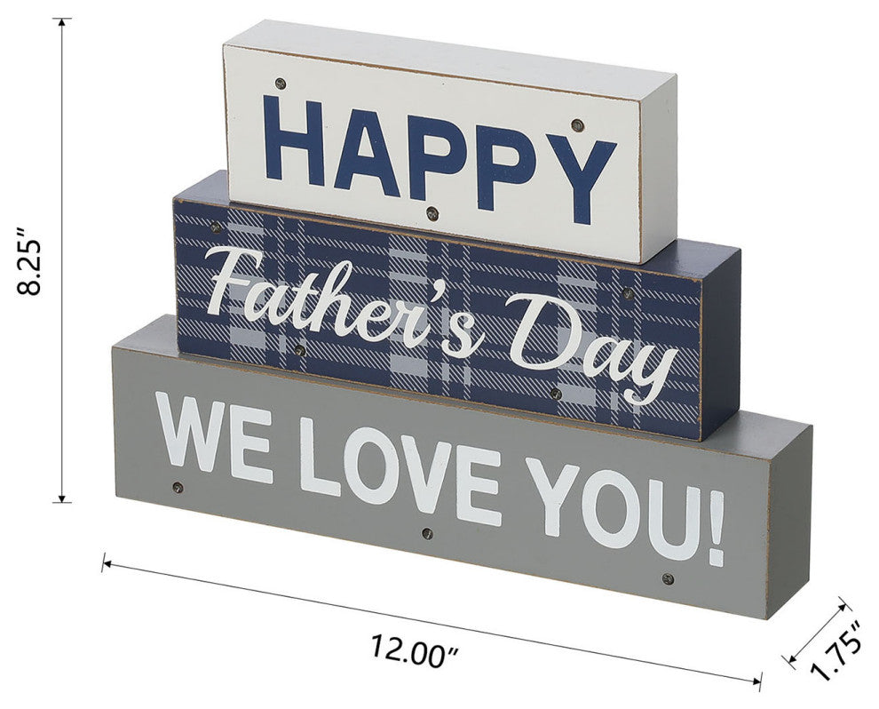 12" Lighted Wooden Happy Father's Day Block Sign
