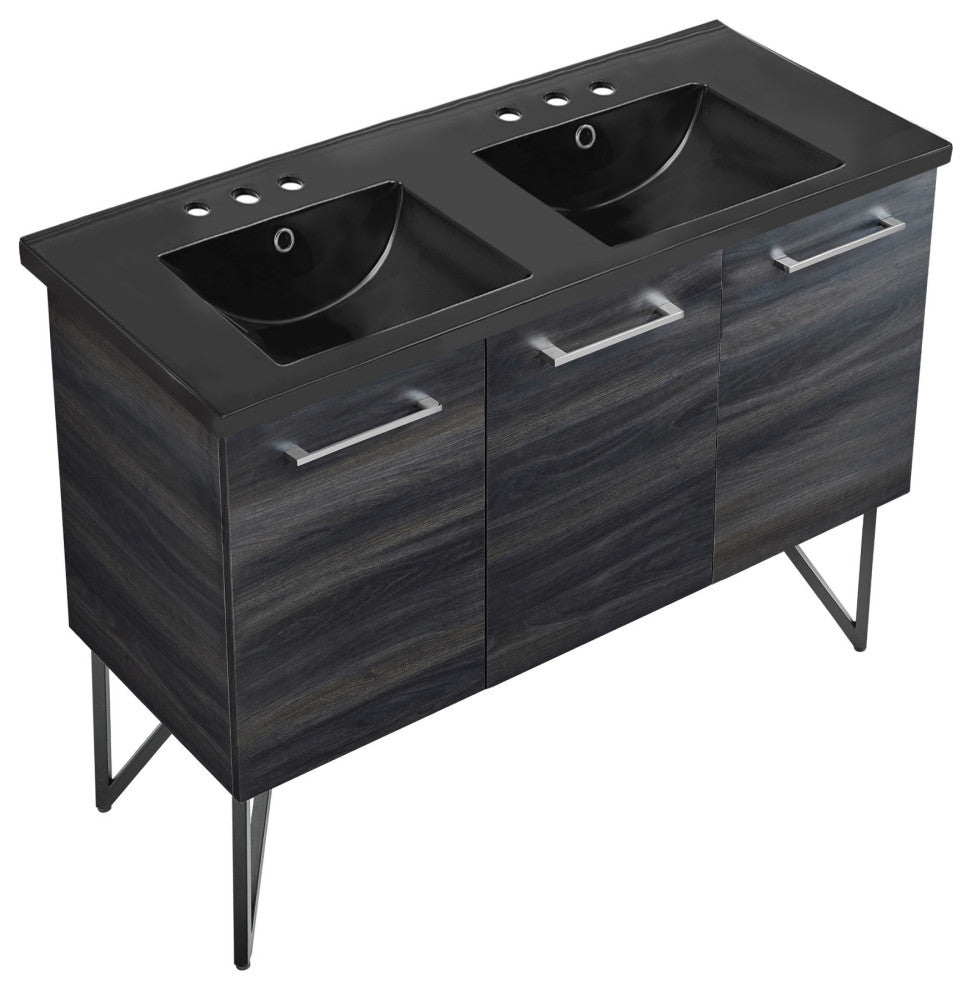 Annecy 48" Black Walnut, Bathroom Vanity With Black, 3-Hole Sink Top