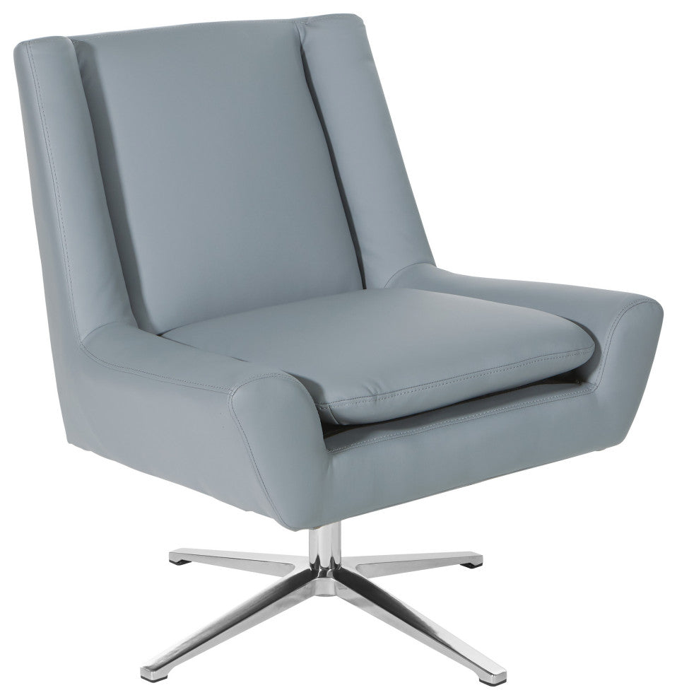 Faux Leather Guest Chair, White Faux Leather and Aluminum Base, Charcoal Gray