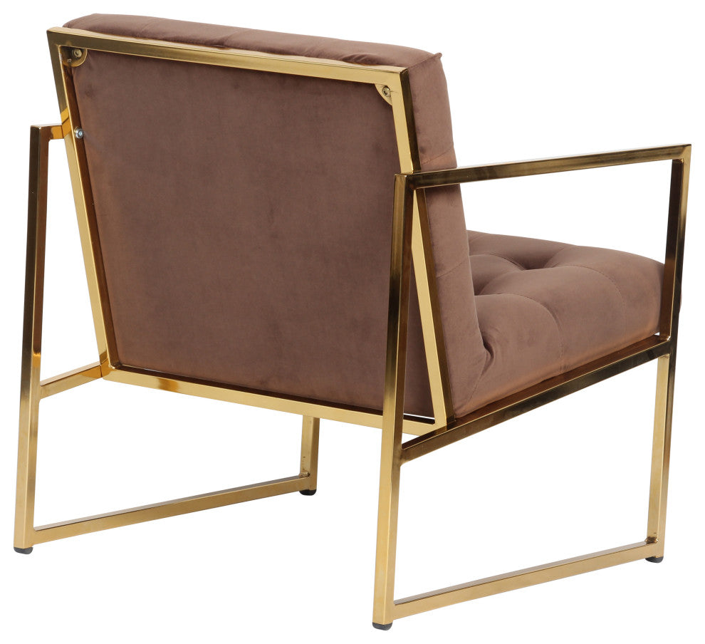 Tufted Accent Armchair with Gold Sled Base Lexington Series, Coffee Brown