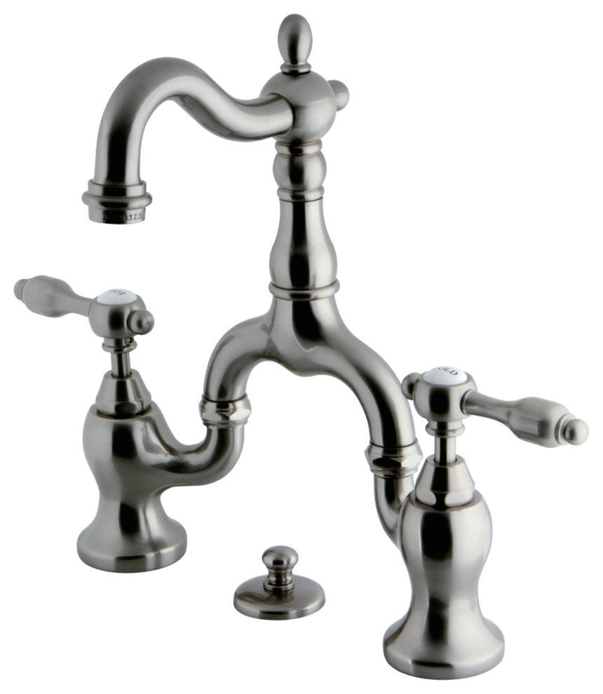 Kingston Brass Bridge Bathroom Faucet With Brass Pop-Up, Brushed Nickel