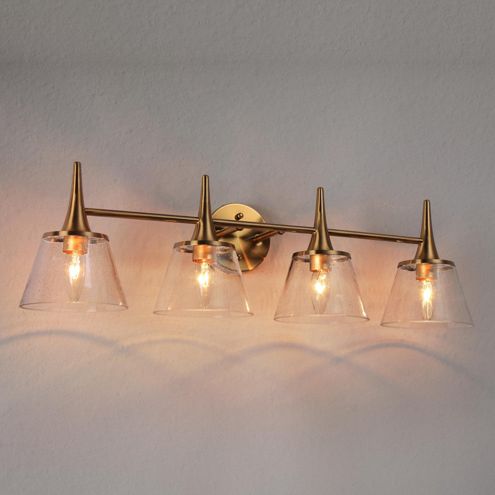 LNC 29" 4-Light Polished Gold with Seeded Glass Modern Vanity Light