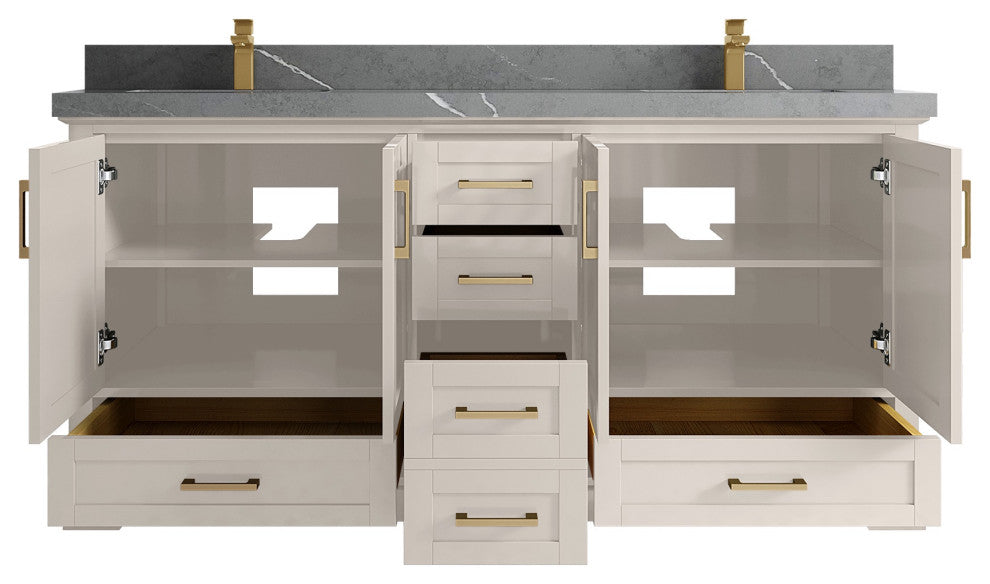 Boston 72" Double Sink Bath Vanity in Fine Grain 2" Piatra Gray