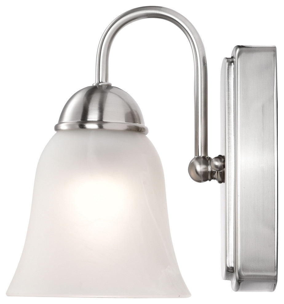 8W LED 1-Light Vanity, 3K, Brushed Nickel With Alabaster Glass