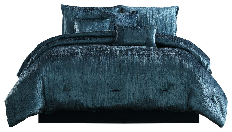 7 Piece King Comforter Set with Shimmering Appeal, Blue