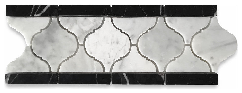 Carrara White Marble Border Tile Arabesque Baroque Listellos Polished, 1 sheet