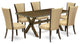 7-Piece Set, Table and 6 Chairs With Brown, Linen Fabric, Medium Size Table